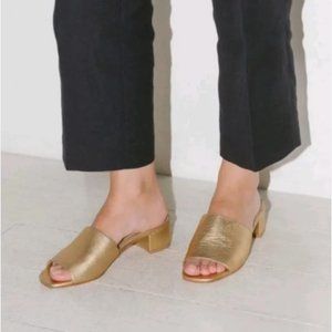 MNZ Gold Texture Metallic Sophie Slide in Calf Leather